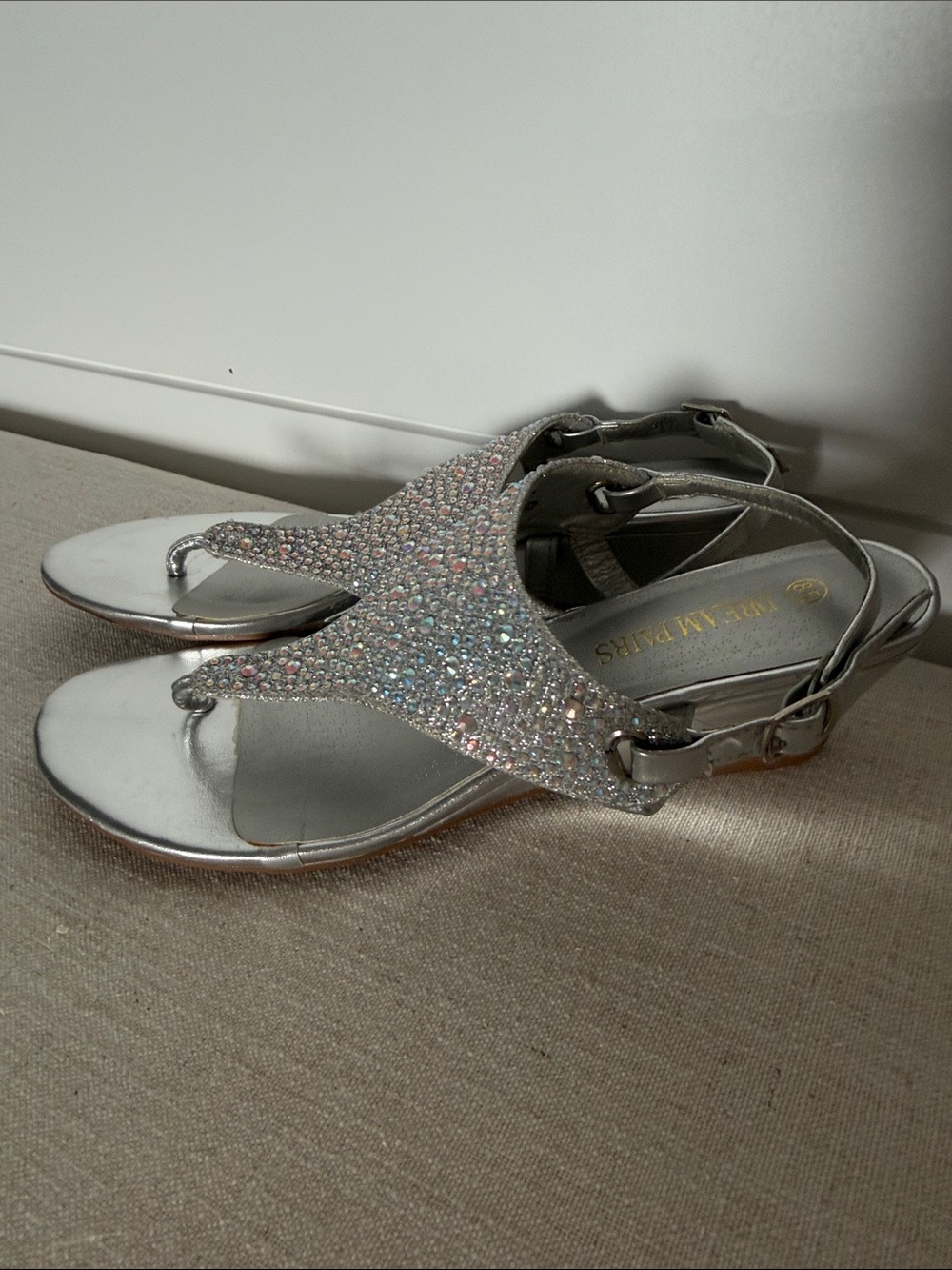 Dream Pairs Silver Jeweled T-Strap Sandals